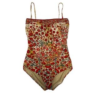 Women's Red Floral One Piece Swimsuit Cottagecore European Vacation Beach